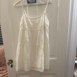 White Spaghetti Strapped Aritzia Linen Tiered Dress